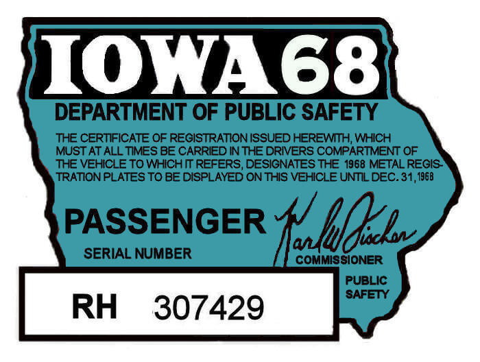 (image for) 1968 Iowa Registration Sticker